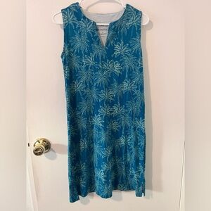 Coolibar Women’s Oceanside Tank Dress Teal Blue Palm Trees UPF 50+ Small